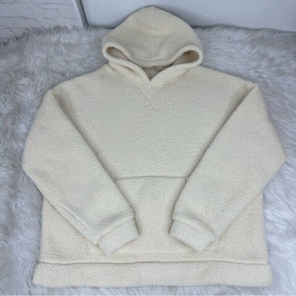 Standard Cloth Mens Cream Faux‎ Shearling Sherpa Oversized Pullover Hoodie Small